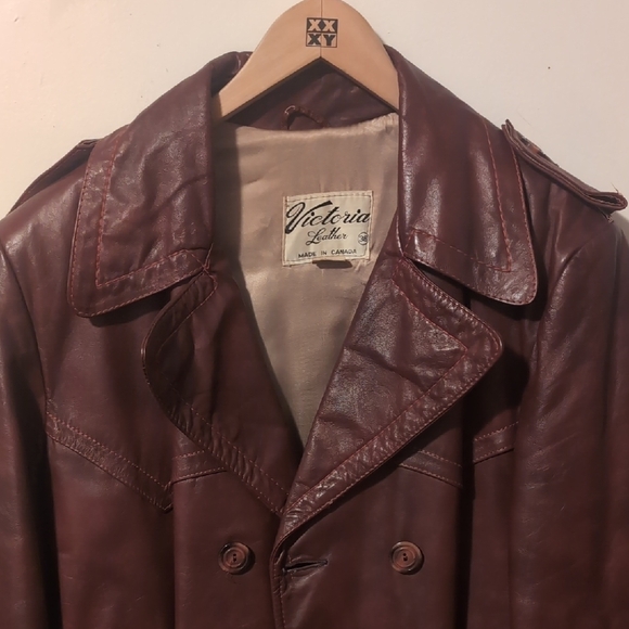 Men's Brown Vintage Leather Trench Coat By Victoria Leather - Picture 8 of 14